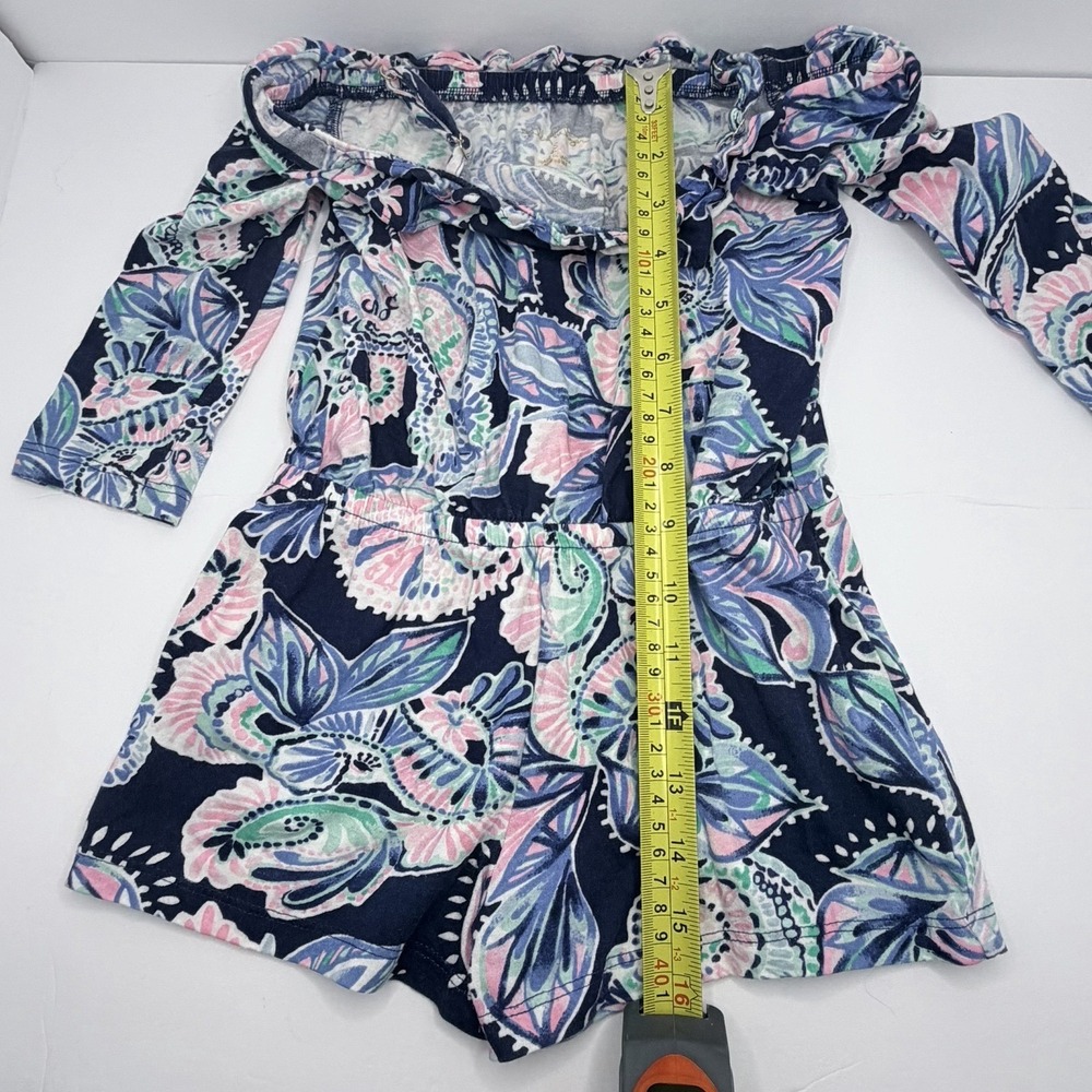 Lilly Pulitzer Girls Ruffle Romper Pink Blue Floral Size S 4/5 Holy Flockamolie - Picture 8 of 12